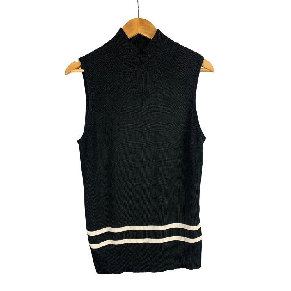 Grace Knitwear Sleeveless Turtleneck Sweater Vest M Black & White Stripes